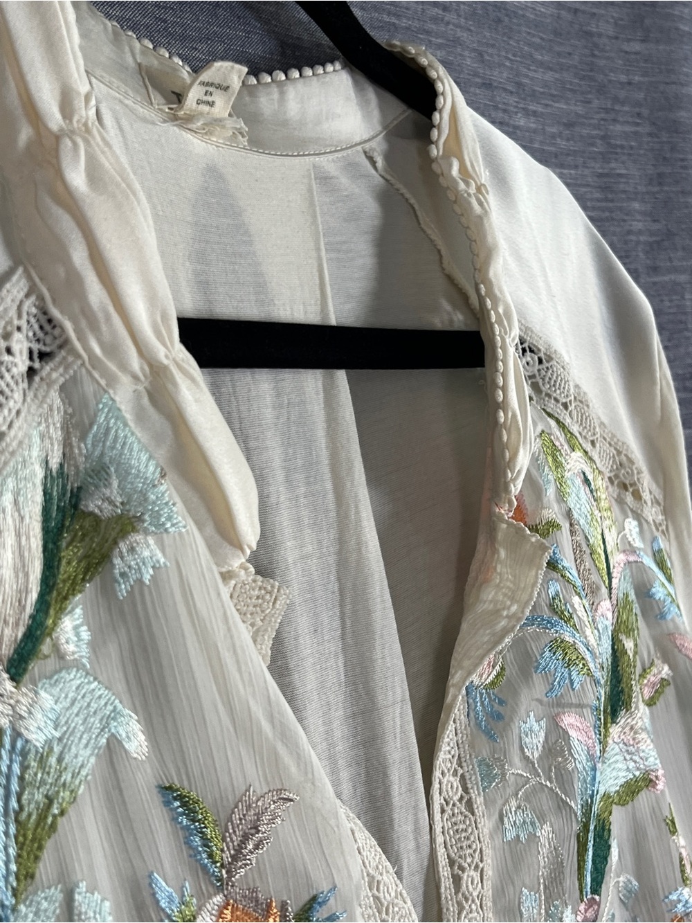 Anthropologie TINY XL cream pastel sheer embroidered dainty floral blouse top - Picture 11 of 14